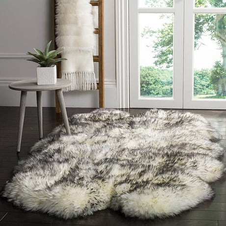 Safavieh Sheepskin Shag Shs121E Ivory / Smoke Grey Rugs.