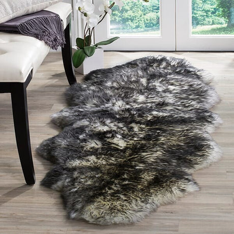 Safavieh Sheepskin Shag Shs121G Ivory / Dark Charcoal Rugs.