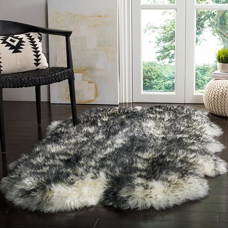 Safavieh Sheepskin Shag Shs121G Ivory / Dark Charcoal Rugs.