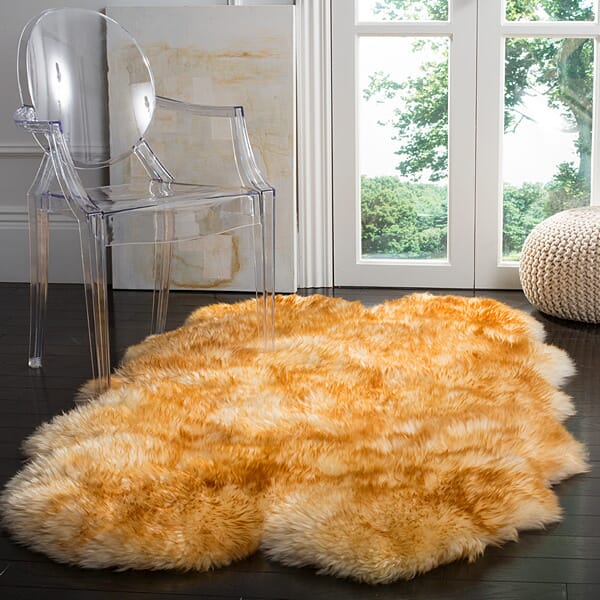 Safavieh Sheepskin Shag Shs121K Champagne / Copper Brown Rugs.