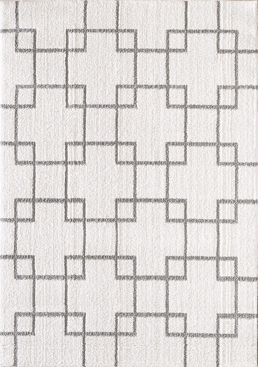 Dynamic Silky Shag 5901 Ivory / Silver Geometric Area Rug