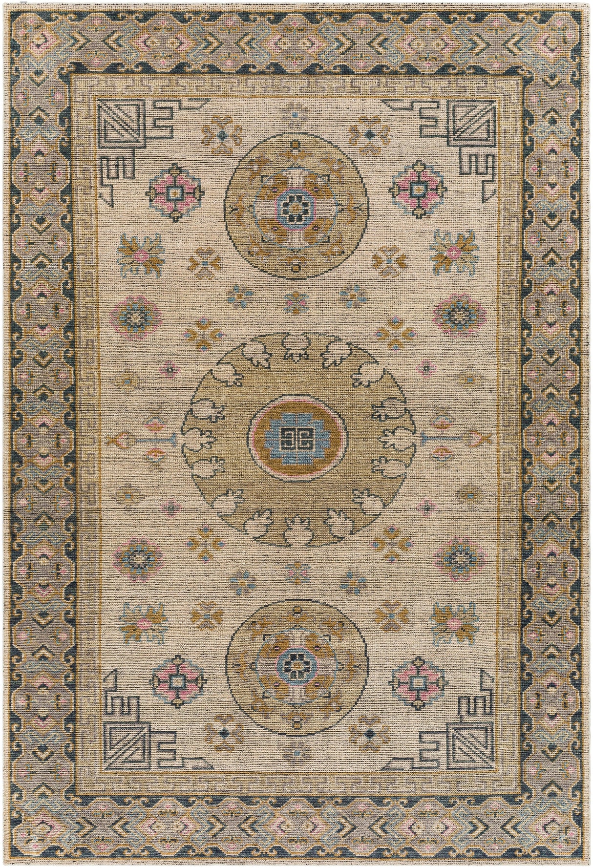 Surya Smyrna Smy-2301 Dark Green, Wheat, Pale Pink, Denim Rugs.