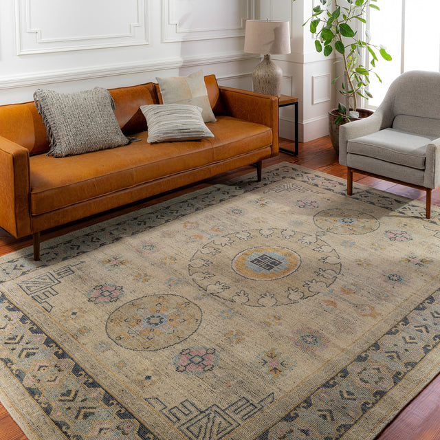 Surya Smyrna Smy-2301 Dark Green, Wheat, Pale Pink, Denim Rugs.