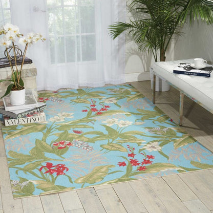 Nourison Waverly Sun And Shade Snd46 Aqua Floral / Country Area Rug