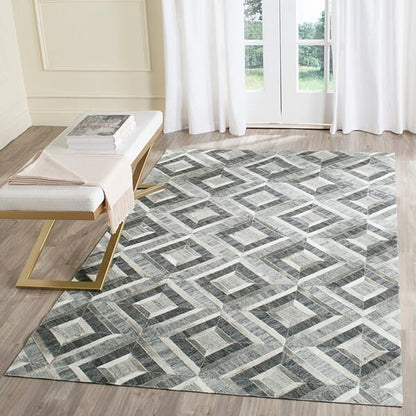 Safavieh Studio Leather Stl221A Ivory / Dark Grey Geometric Area Rug