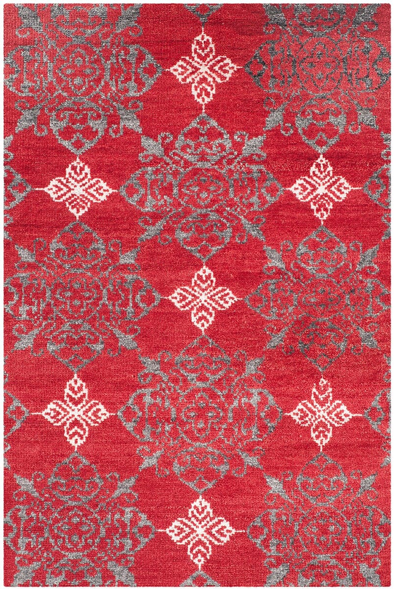 Safavieh Stone Wash Stw243A Red / Ivory Damask Area Rug