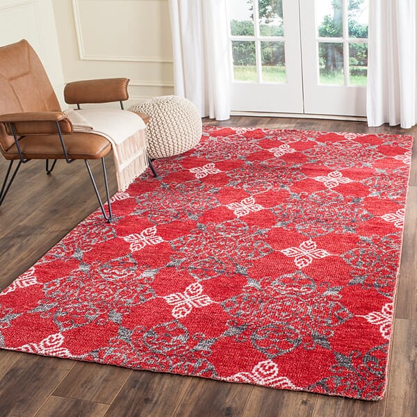 Safavieh Stone Wash Stw243A Red / Ivory Damask Area Rug