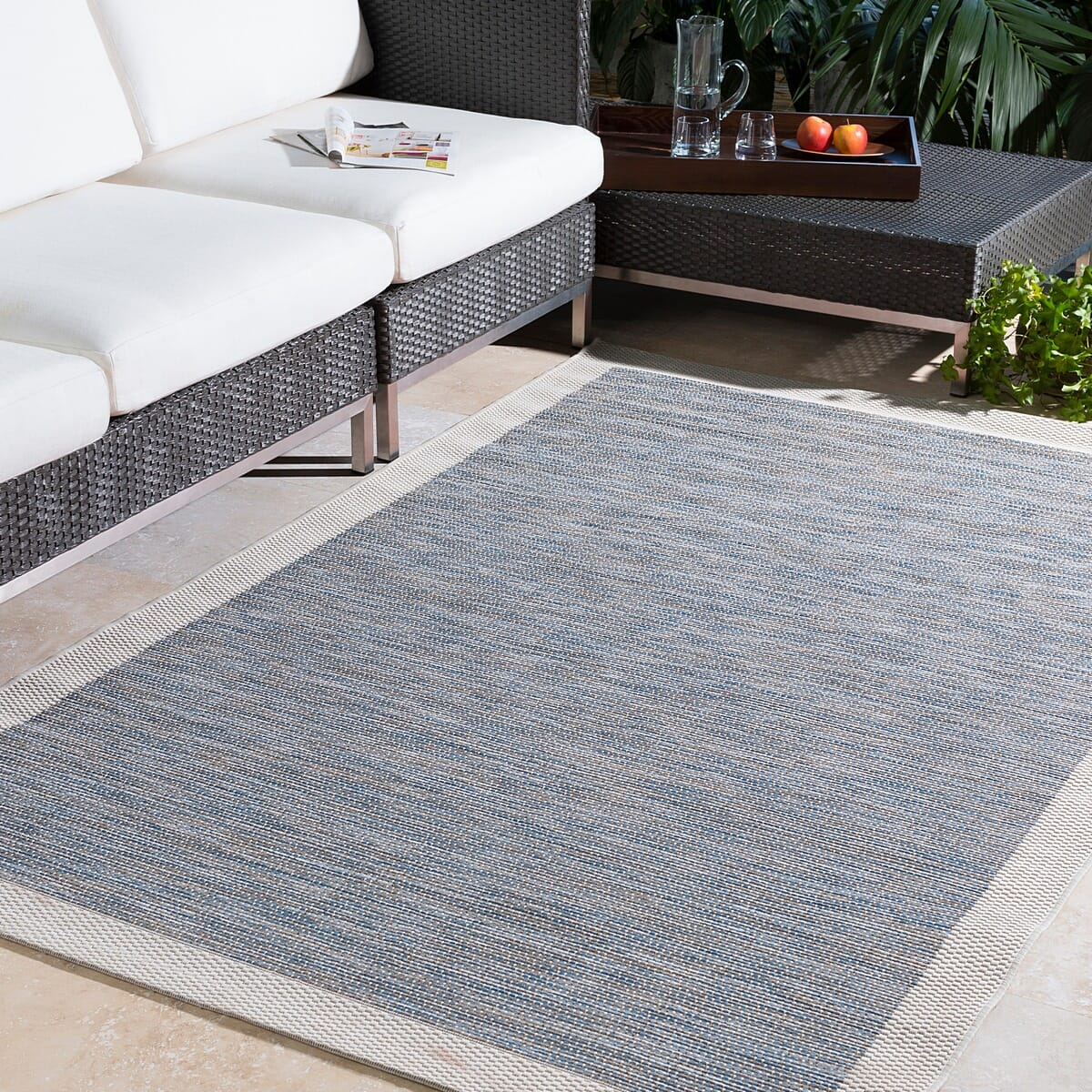 Surya Santa Cruz Stz-6000 Bright Blue, Taupe, Cream Bordered Area Rug