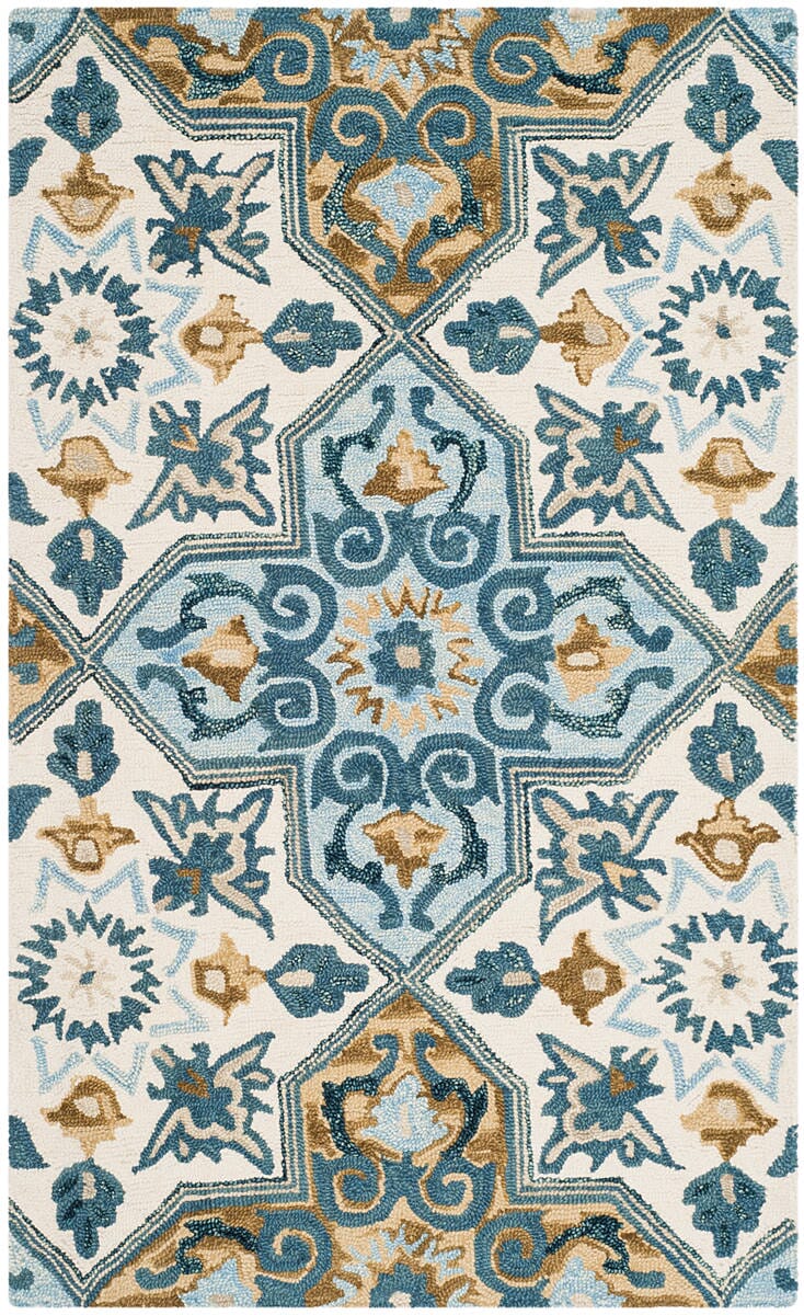 Safavieh Suzani Szn380A Ivory / Blue Damask Area Rug