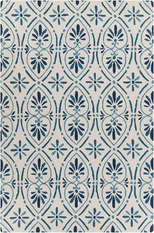 Chandra Terra Ter-35102 Blue Damask Area Rug