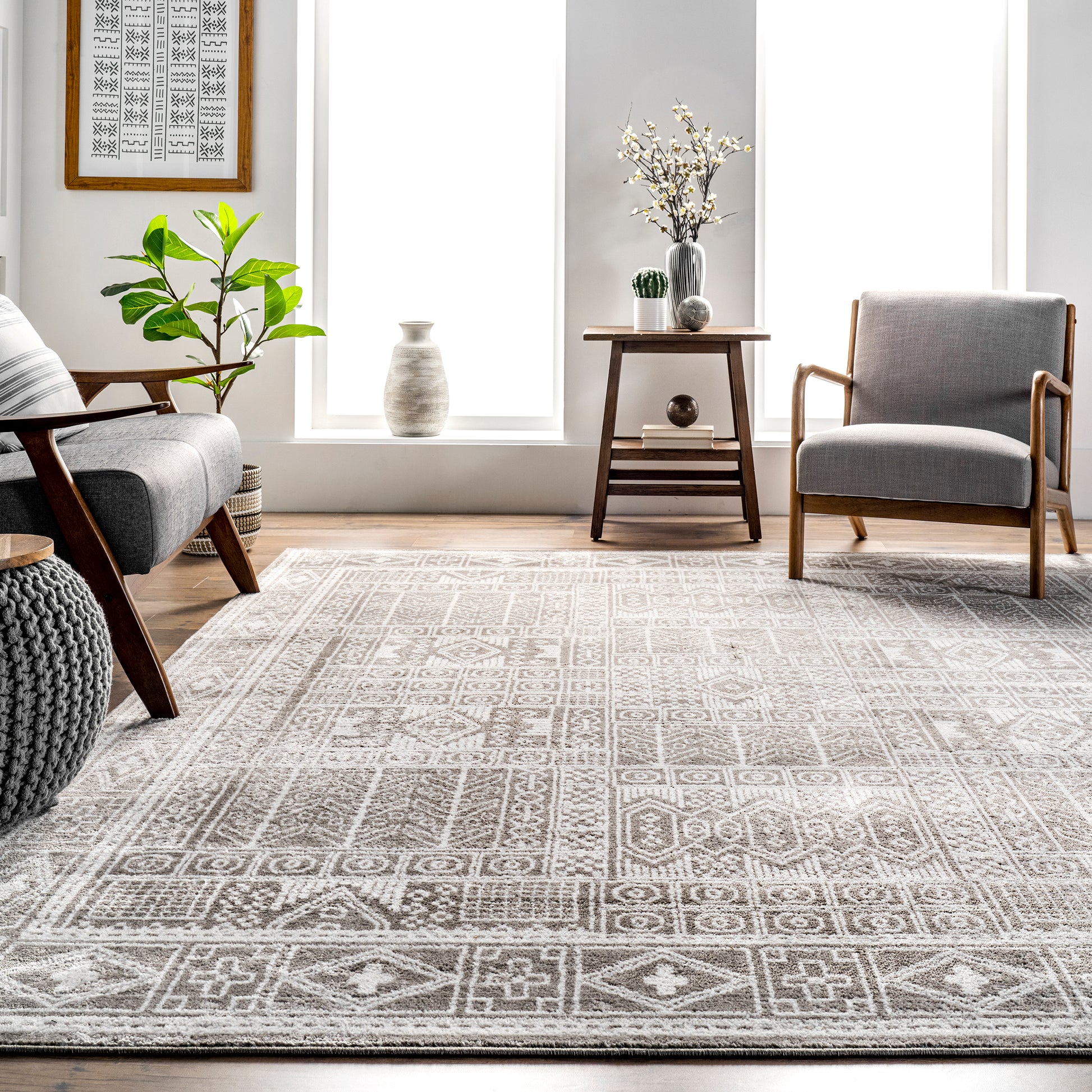 Nuloom Irene Tribal Panel Nir2453A Gray Area Rug