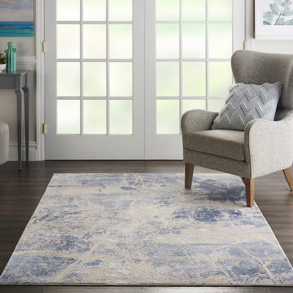 Nourison Silky Textures Sly02 Blue / Cream Organic / Abstract Area Rug