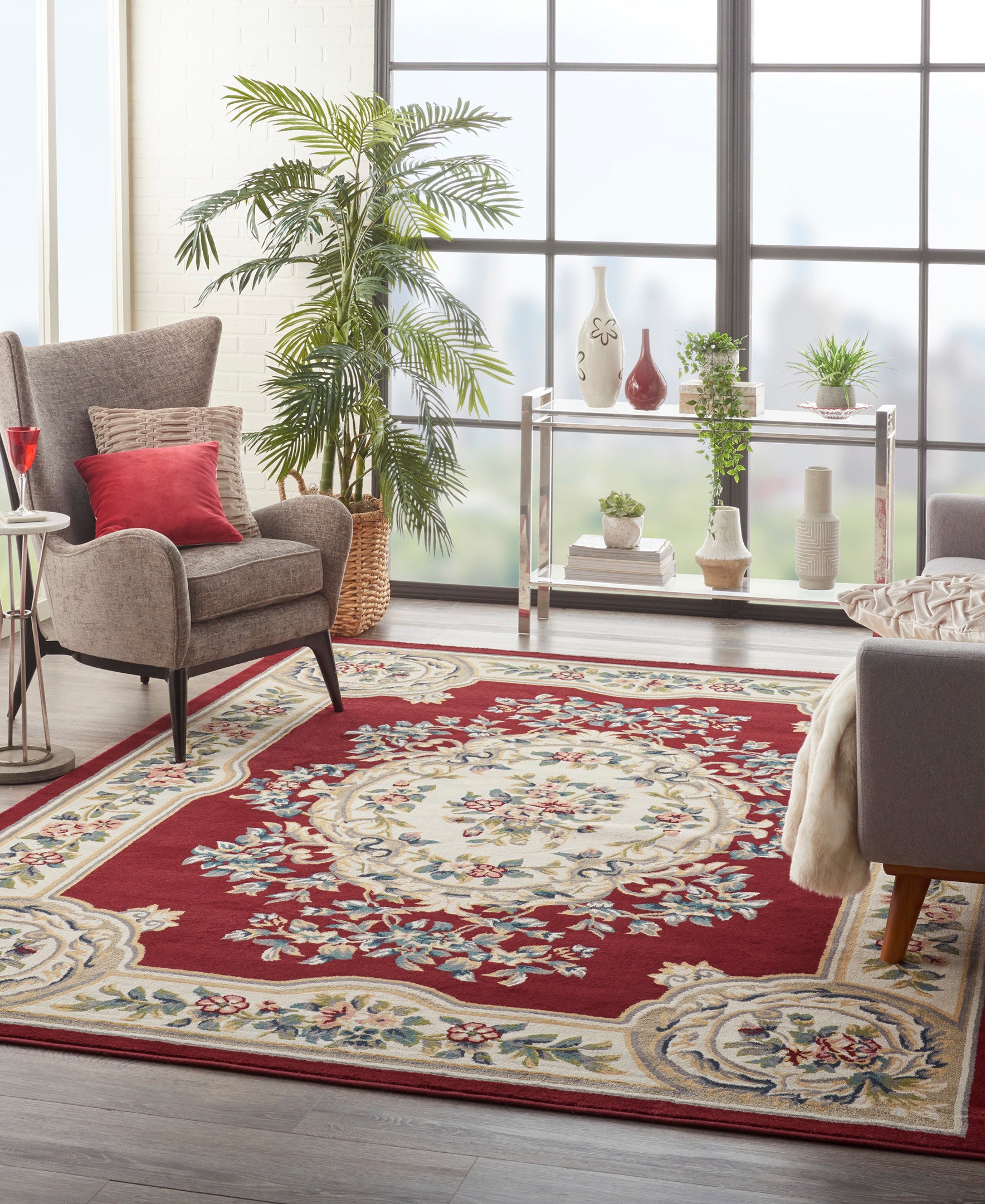 Nourison Aubusson Abs1 Red Area Rug