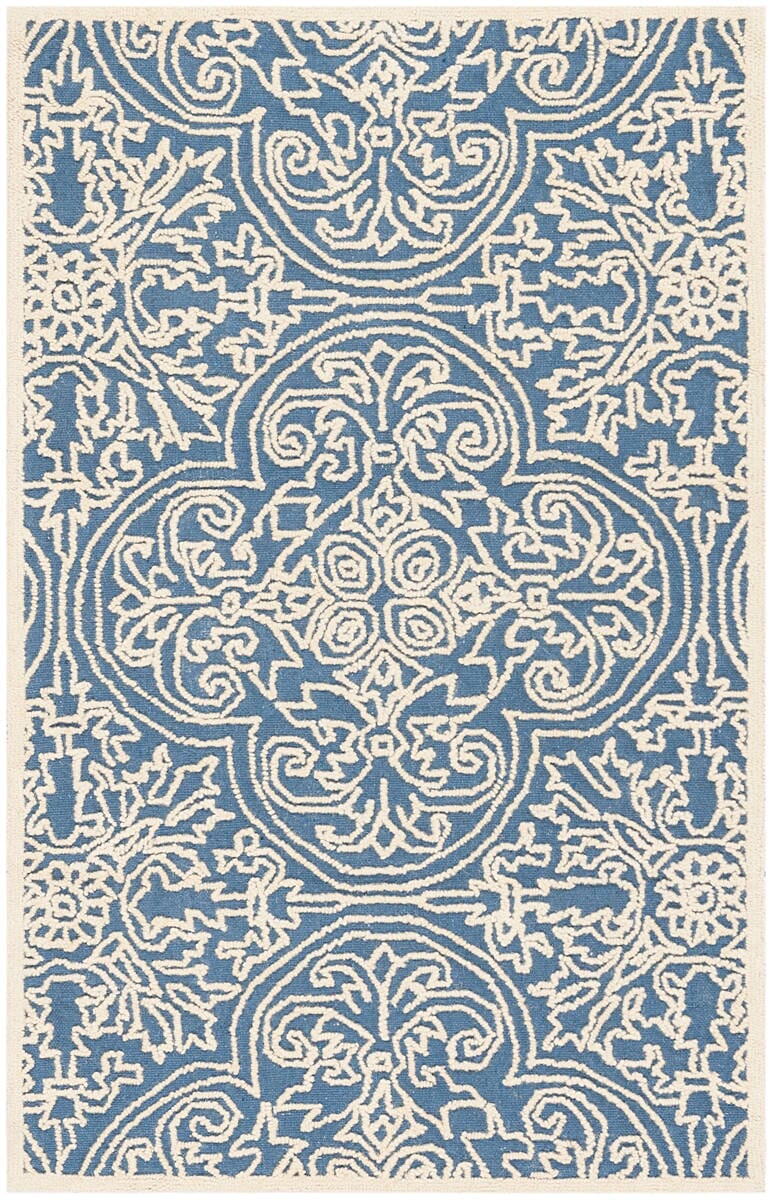 Safavieh Trace Trc101B Blue / Ivory Damask Area Rug