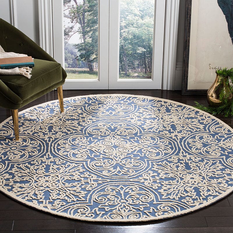 Safavieh Trace Trc101B Blue / Ivory Damask Area Rug