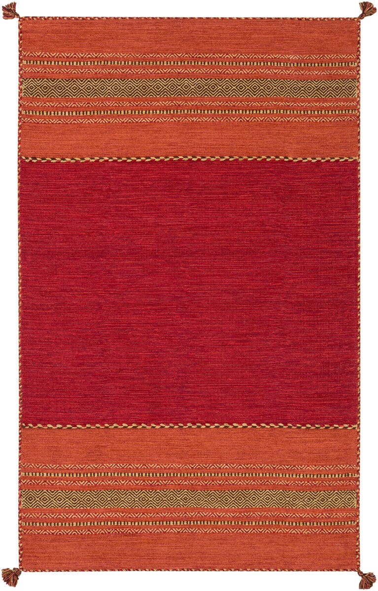 Surya Trenza Trz-3002 Dark Red, Burnt Orange, Tan Striped Area Rug