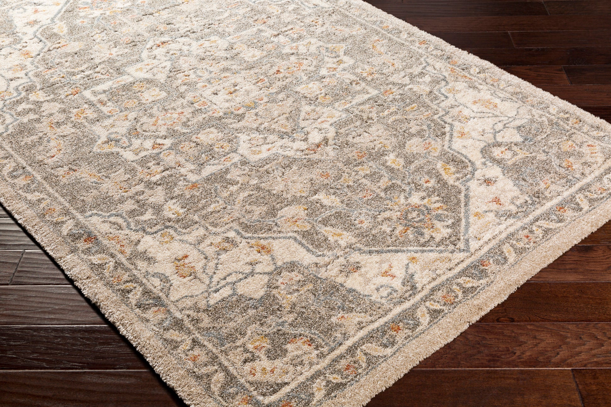 Surya Tuscany Tus-2308 Dark Brown, Denim, Metallic - Champagne, Burnt Orange Area Rug