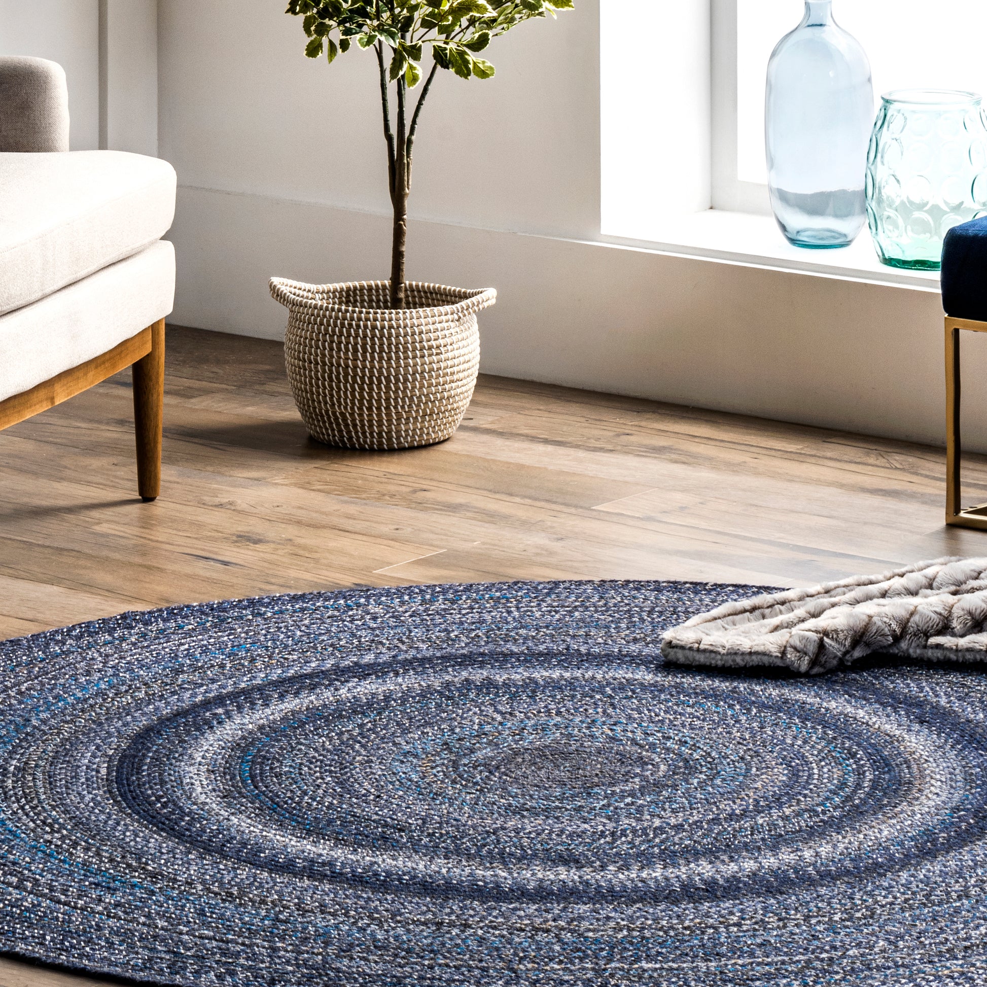 Nuloom Kyla Farmhouse Round Nky2832B Blue Area Rug