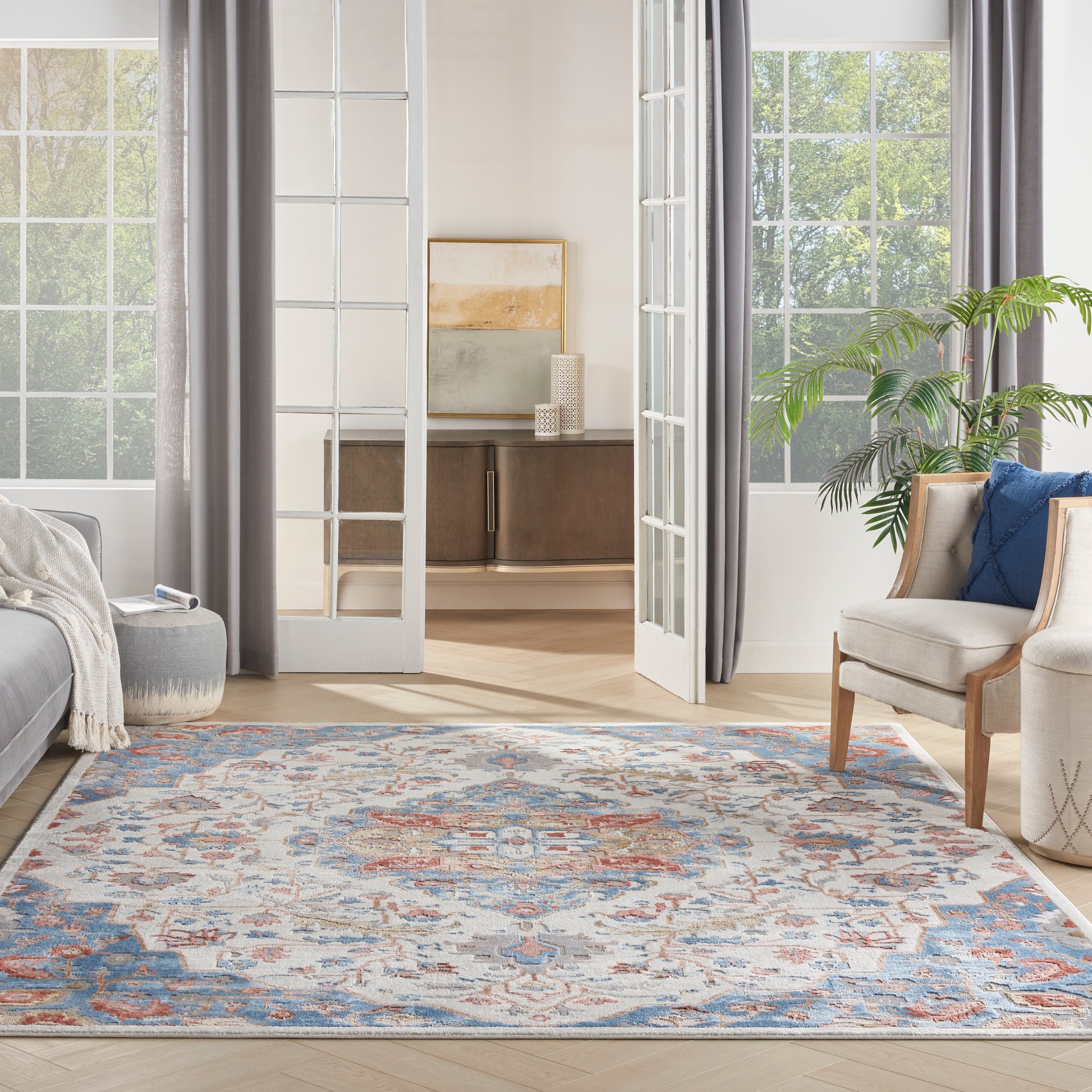 Nourison Elation Etn09 Ivory Blue Area Rug