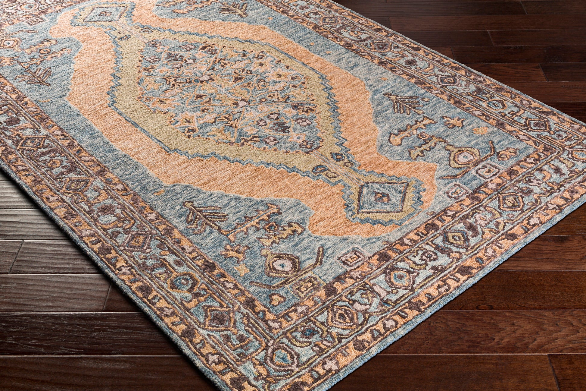 Surya Urfa Urf-2303 Camel, Peach, Aqua, Denim Area Rug