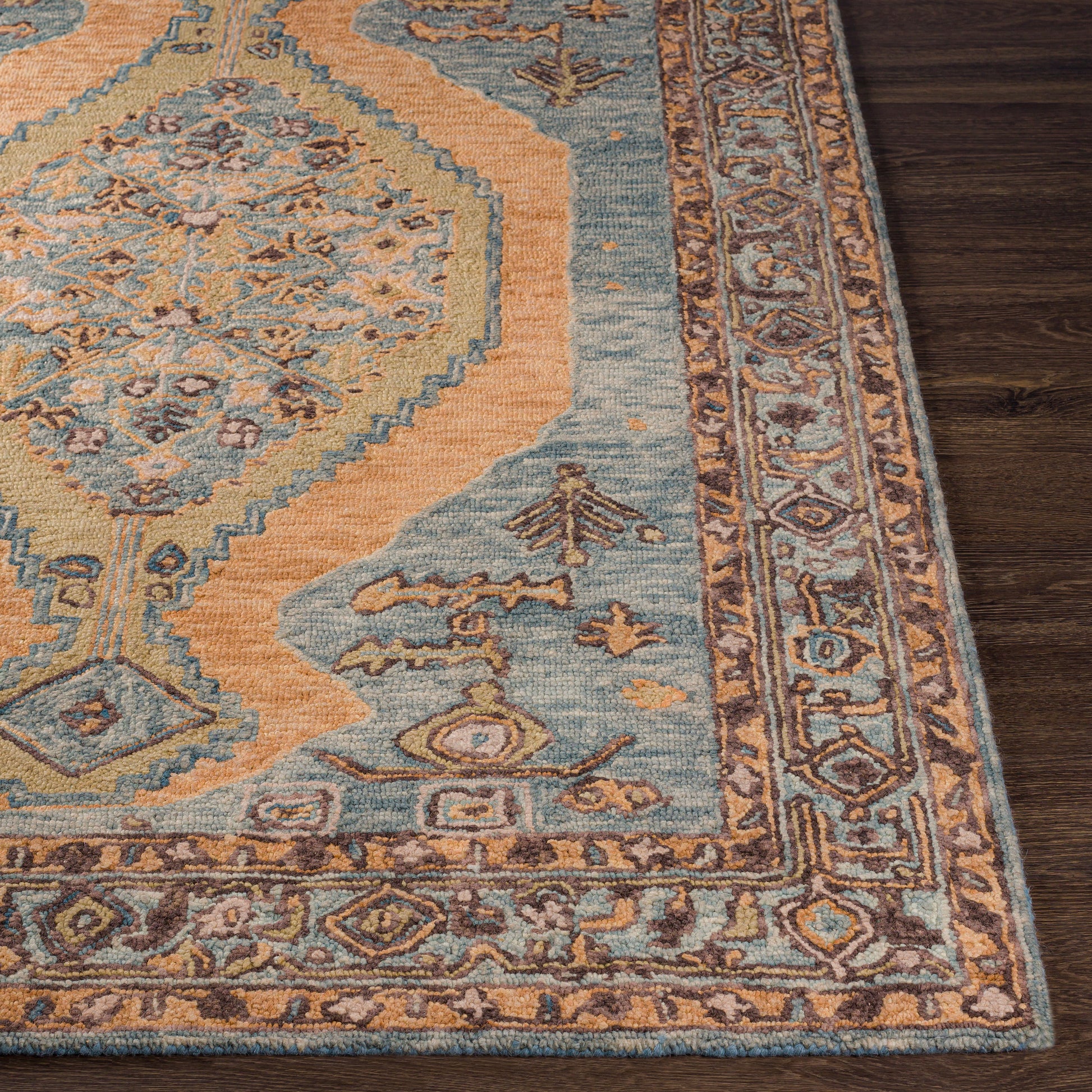 Surya Urfa Urf-2303 Camel, Peach, Aqua, Denim Area Rug