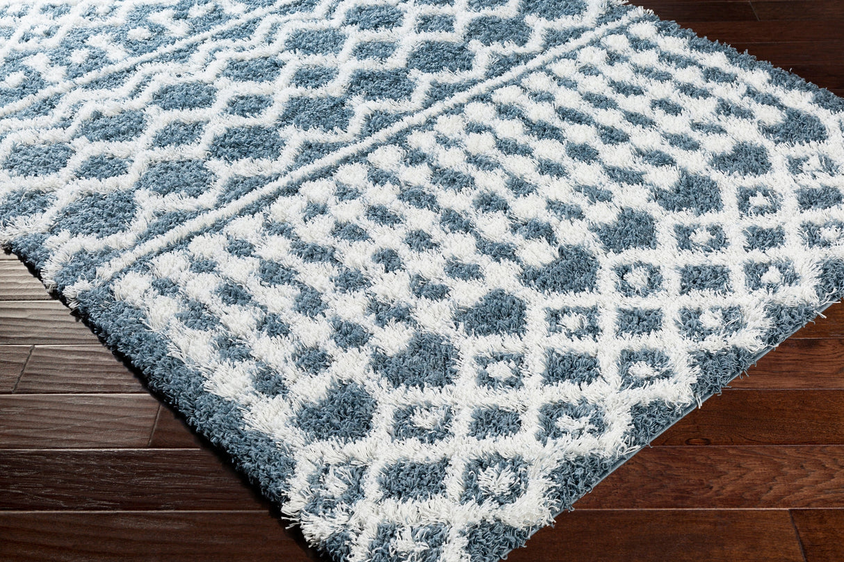 Surya Urban Shag Usg-2311 Denim, White Rug.