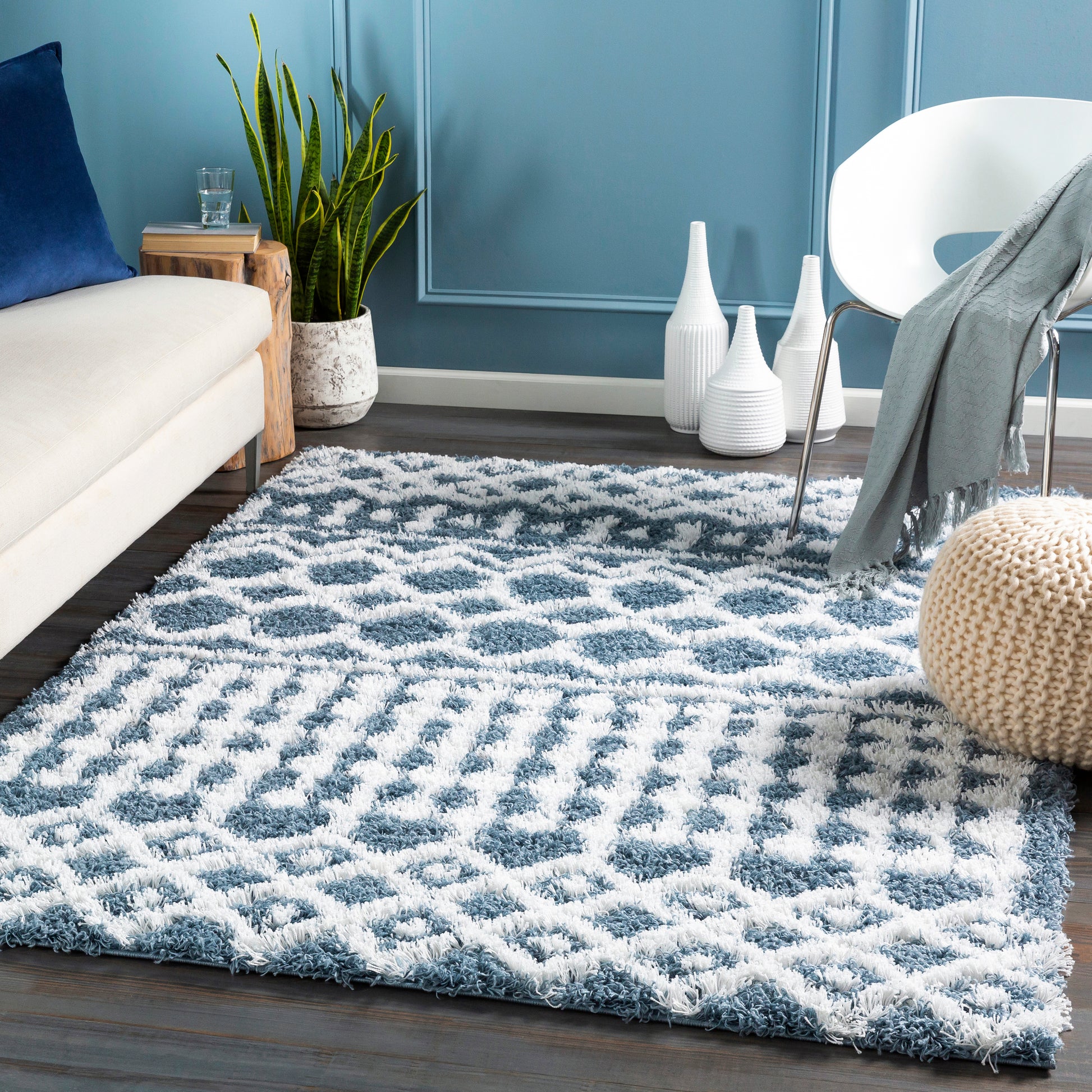 Surya Urban Shag Usg-2311 Denim, White Area Rug