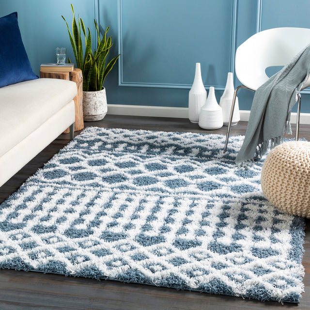 Surya Urban Shag Usg-2311 Denim, White Rug.