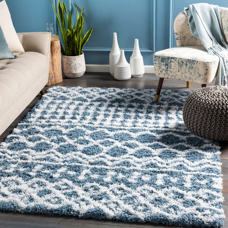 Surya Urban Shag Usg-2311 Denim, White Rug.