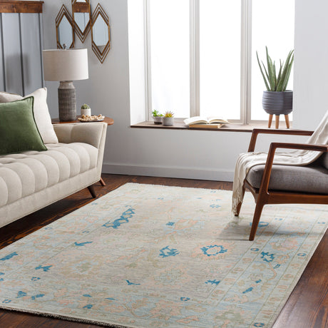 Surya Ushak Usk-2301 Pale Pink, Teal, Beige, Pale Blue Rugs.