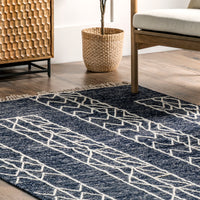 Nuloom Melley Bohemian Tribal Banded Nme2067A Blue Area Rug