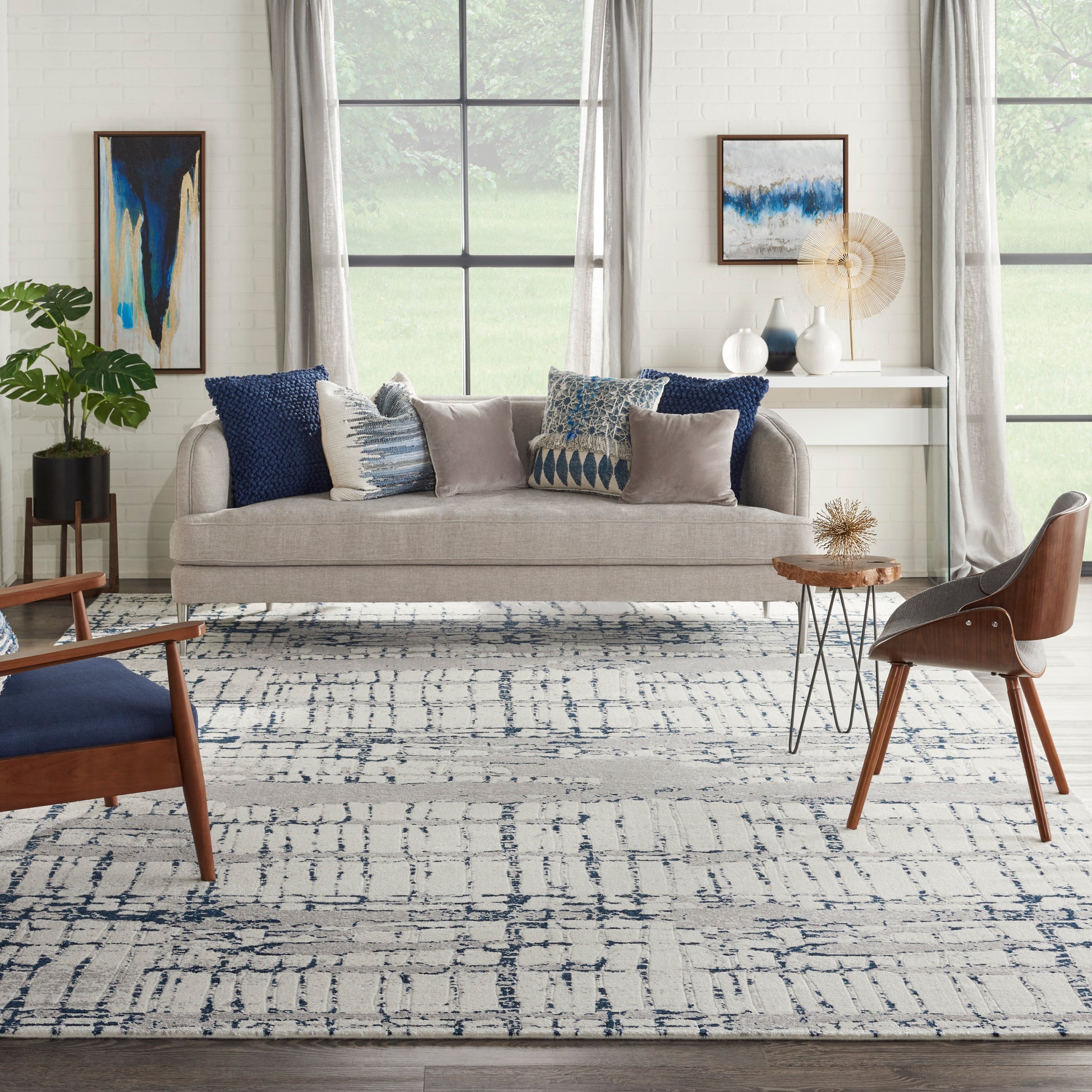 Nourison Twilight Twi10 Ivory/Navy Area Rug