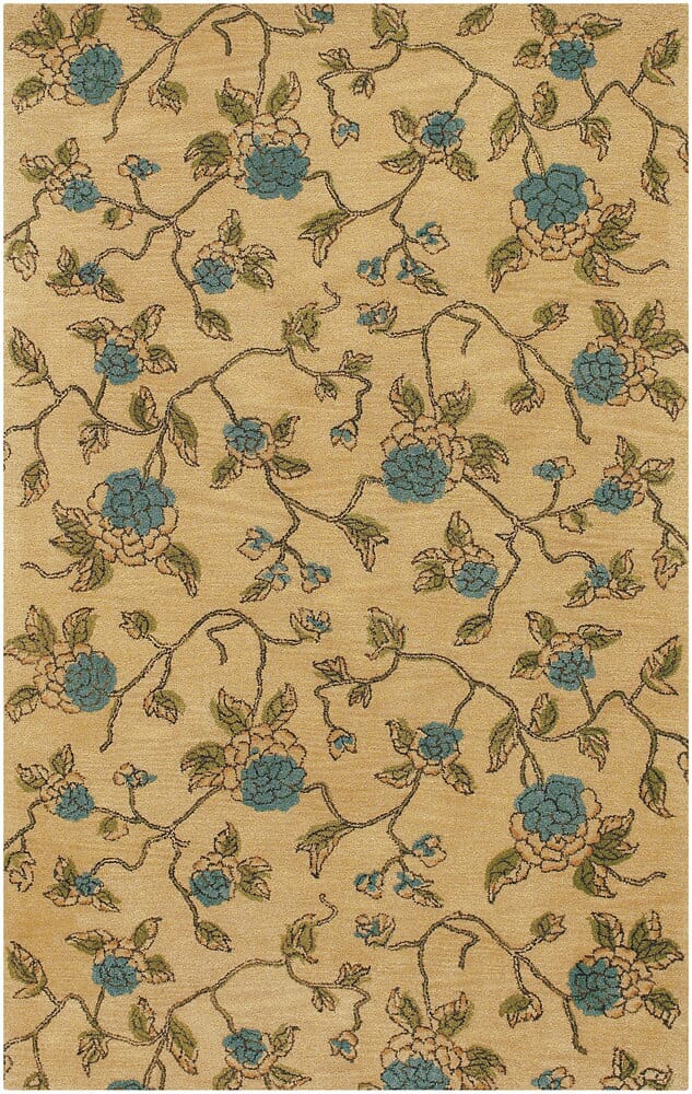 Chandra Vasuki Vas8200 Gold / Blue / Green / Tan Floral / Country Area Rug