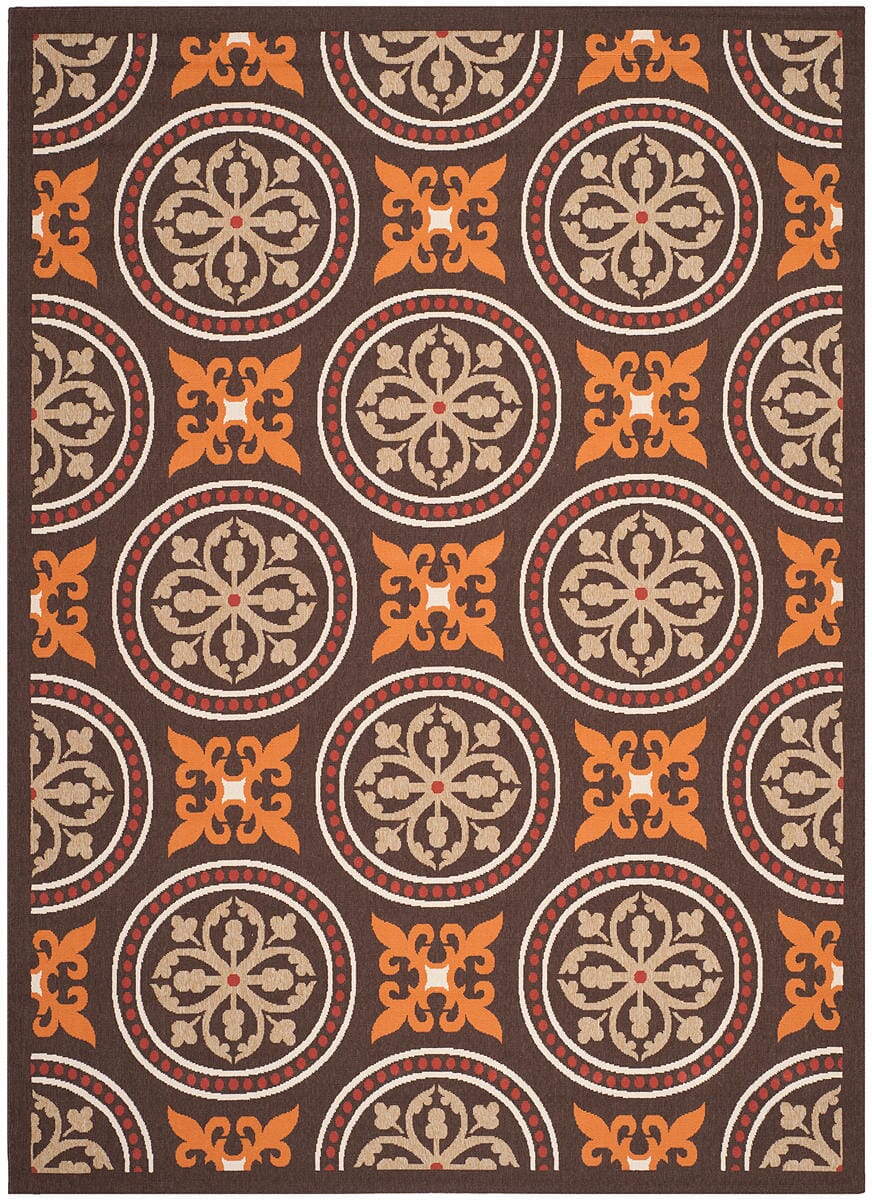 Safavieh Veranda Ver030-0325 Chocolate / Terracotta Damask Area Rug