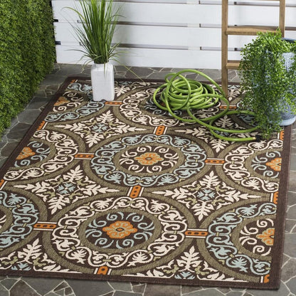 Safavieh Veranda Ver055-0723 Chocolate / Aqua Geometric Area Rug