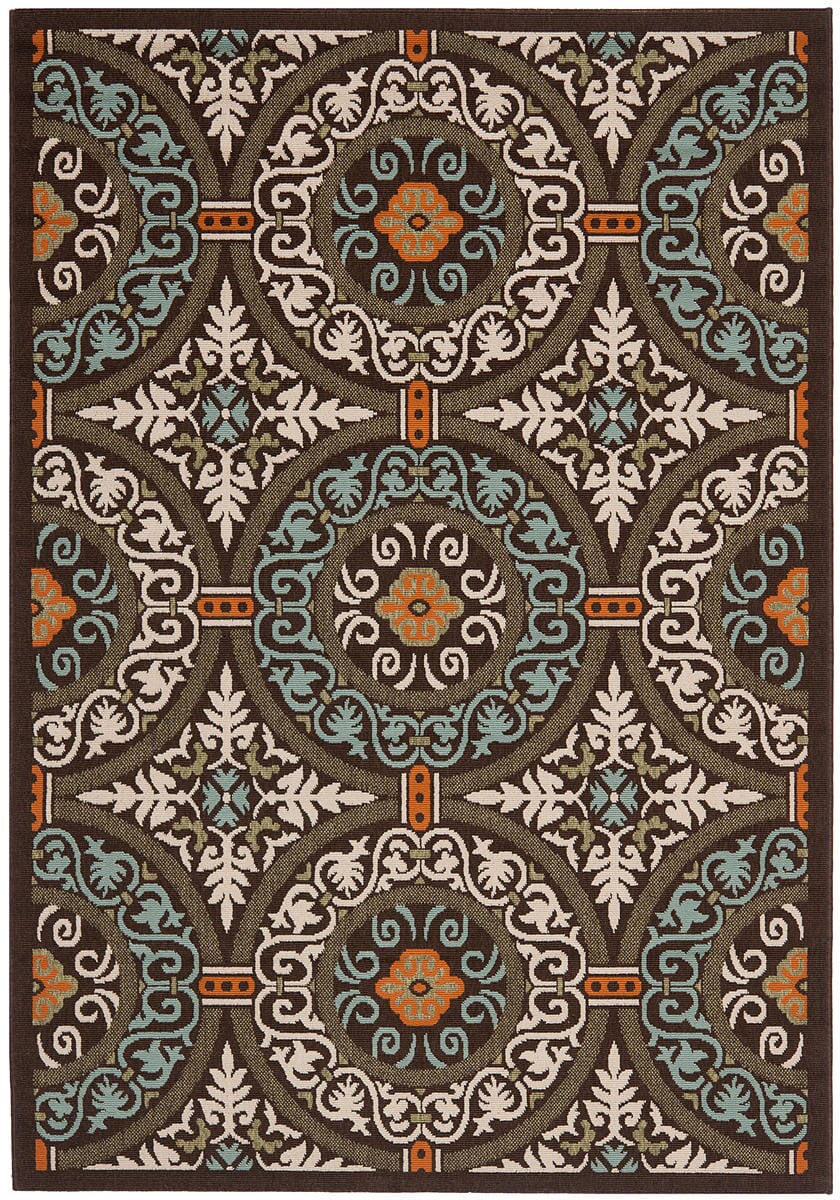 Safavieh Veranda Ver055-0723 Chocolate / Aqua Geometric Area Rug