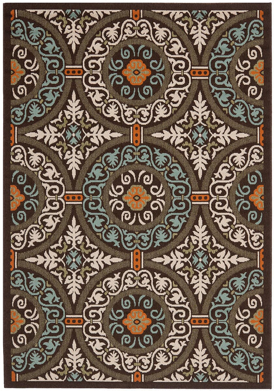 Safavieh Veranda Ver055-0723 Chocolate / Aqua Geometric Area Rug