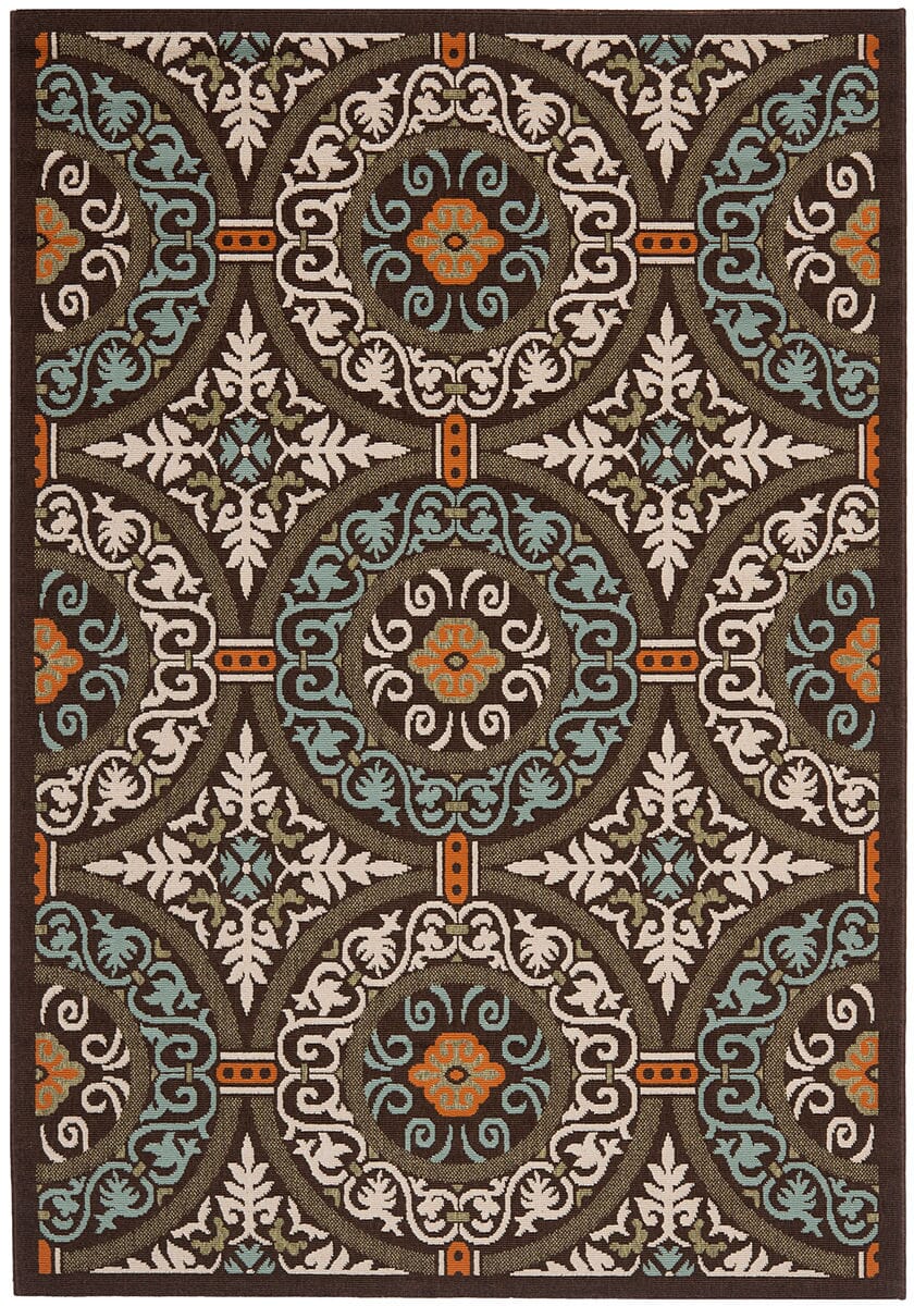 Safavieh Veranda Ver055-0723 Chocolate / Aqua Geometric Area Rug