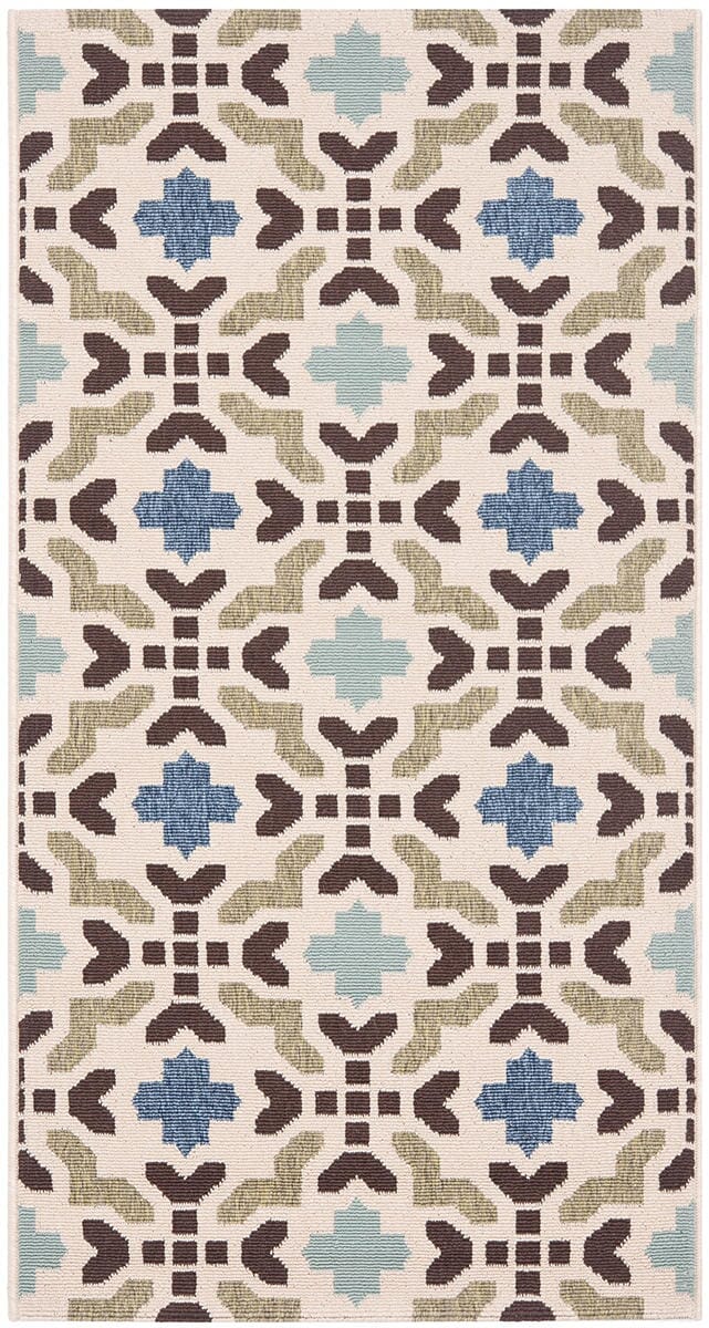 Safavieh Veranda Ver080-0612 Cream / Aqua Damask Area Rug