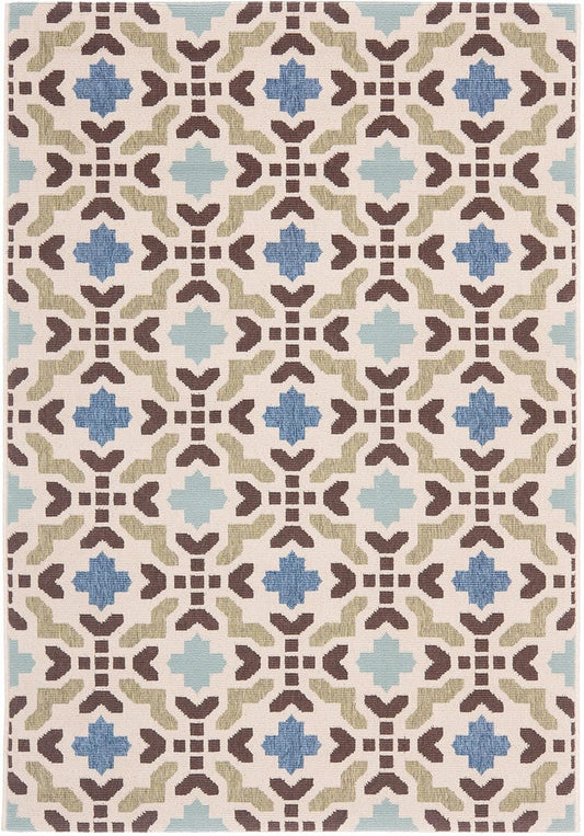 Safavieh Veranda Ver080-0612 Cream / Aqua Damask Area Rug