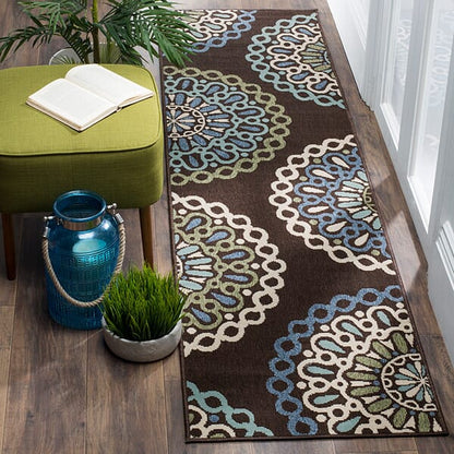 Safavieh Veranda Ver092-0625 Chocolate / Blue Geometric Area Rug