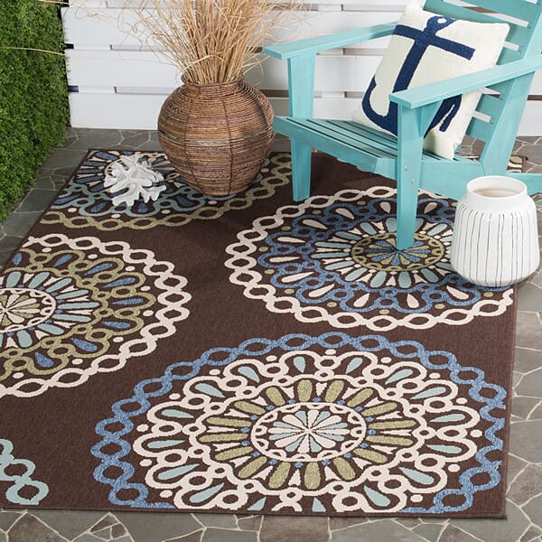 Safavieh Veranda Ver092-0625 Chocolate / Blue Geometric Area Rug