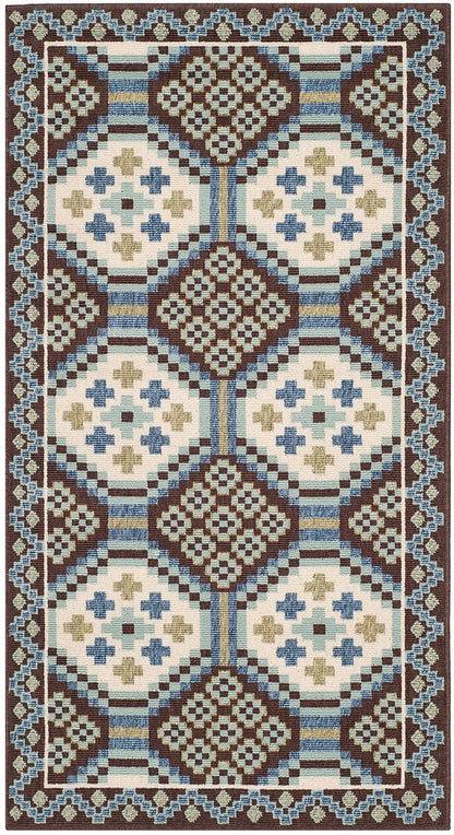 Safavieh Veranda Ver100-0652 Blue / Chocolate Damask Area Rug