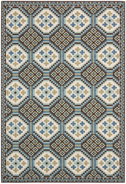 Safavieh Veranda Ver100-0652 Blue / Chocolate Damask Area Rug