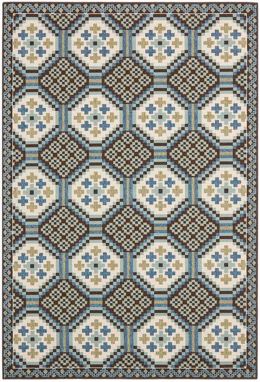 Safavieh Veranda Ver100-0652 Blue / Chocolate Damask Area Rug