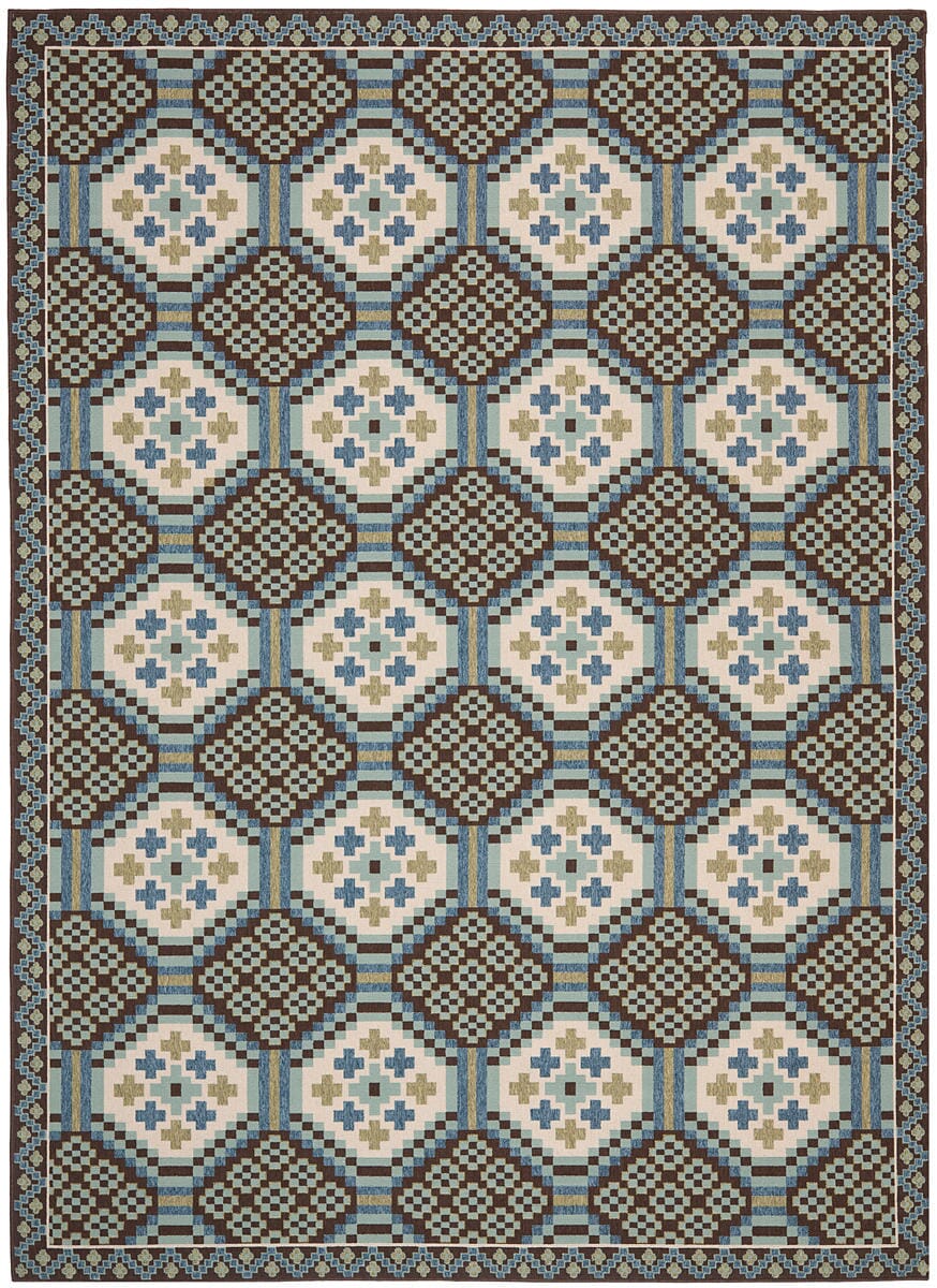 Safavieh Veranda Ver100-0652 Blue / Chocolate Damask Area Rug