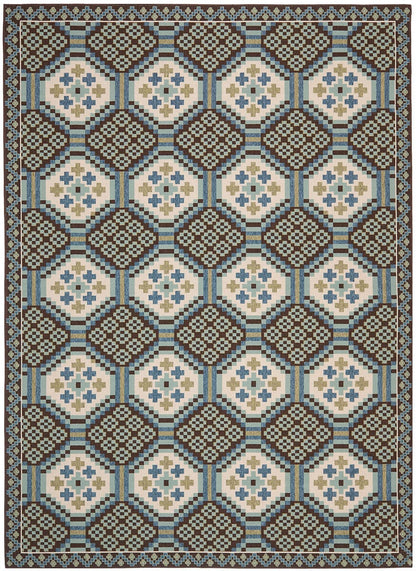 Safavieh Veranda Ver100-0652 Blue / Chocolate Damask Area Rug