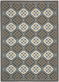 Safavieh Veranda Ver100-0652 Blue / Chocolate Damask Area Rug