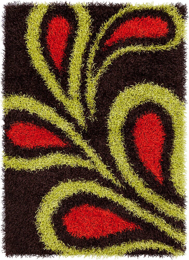 Chandra Vivid Viv-25501 Brown / Green / Red Geometric Area Rug