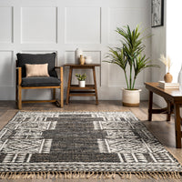 Nuloom Joanna Blend Bohemian Tassle Njo3549A Gray Area Rug